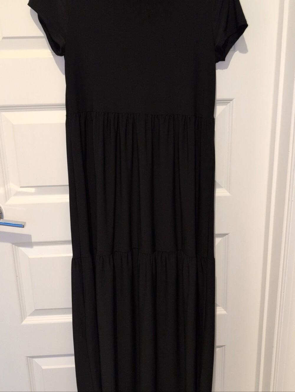 Nicole Miller Black Short-Sleeve Tiered Maxi Dress - Picture 2 of 9